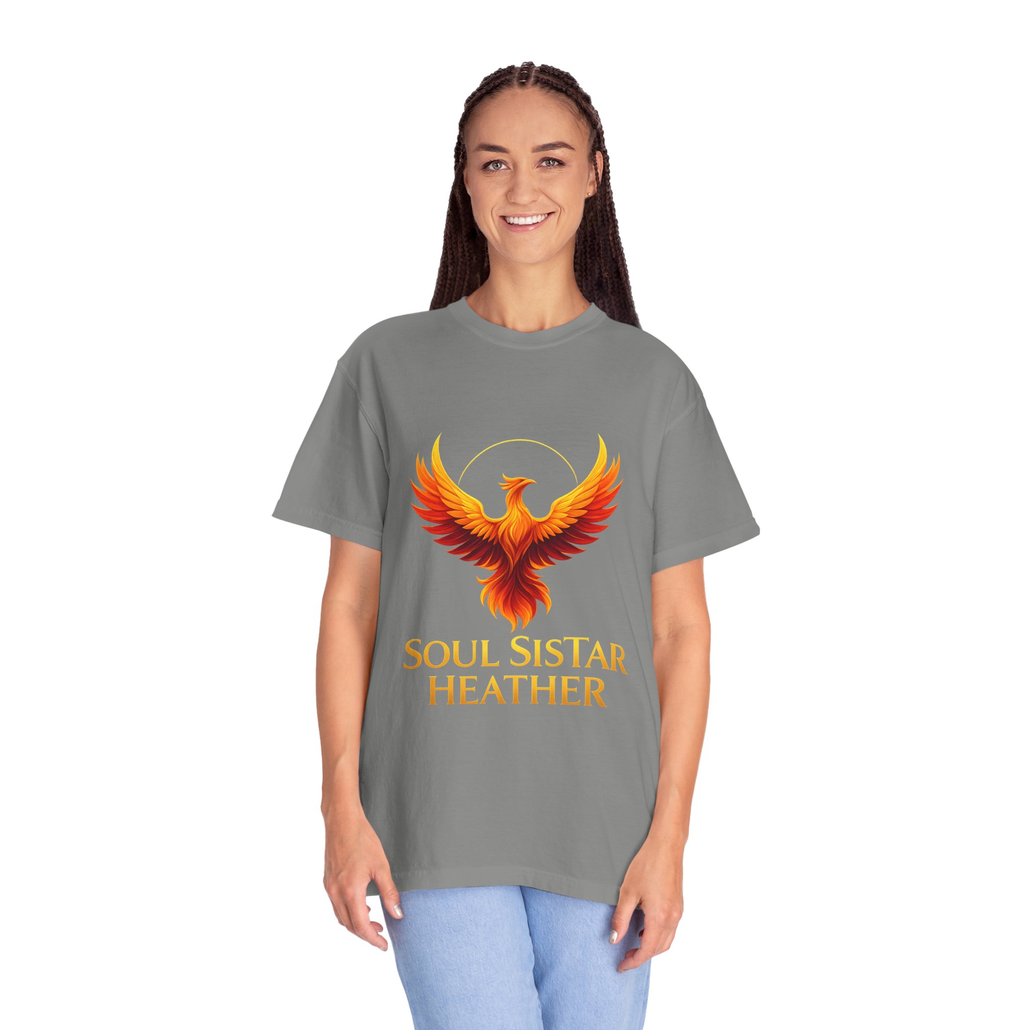 Phoenix illustration Soul Sistar Heather T-shirt | Flaming Bird Tee - Image 28