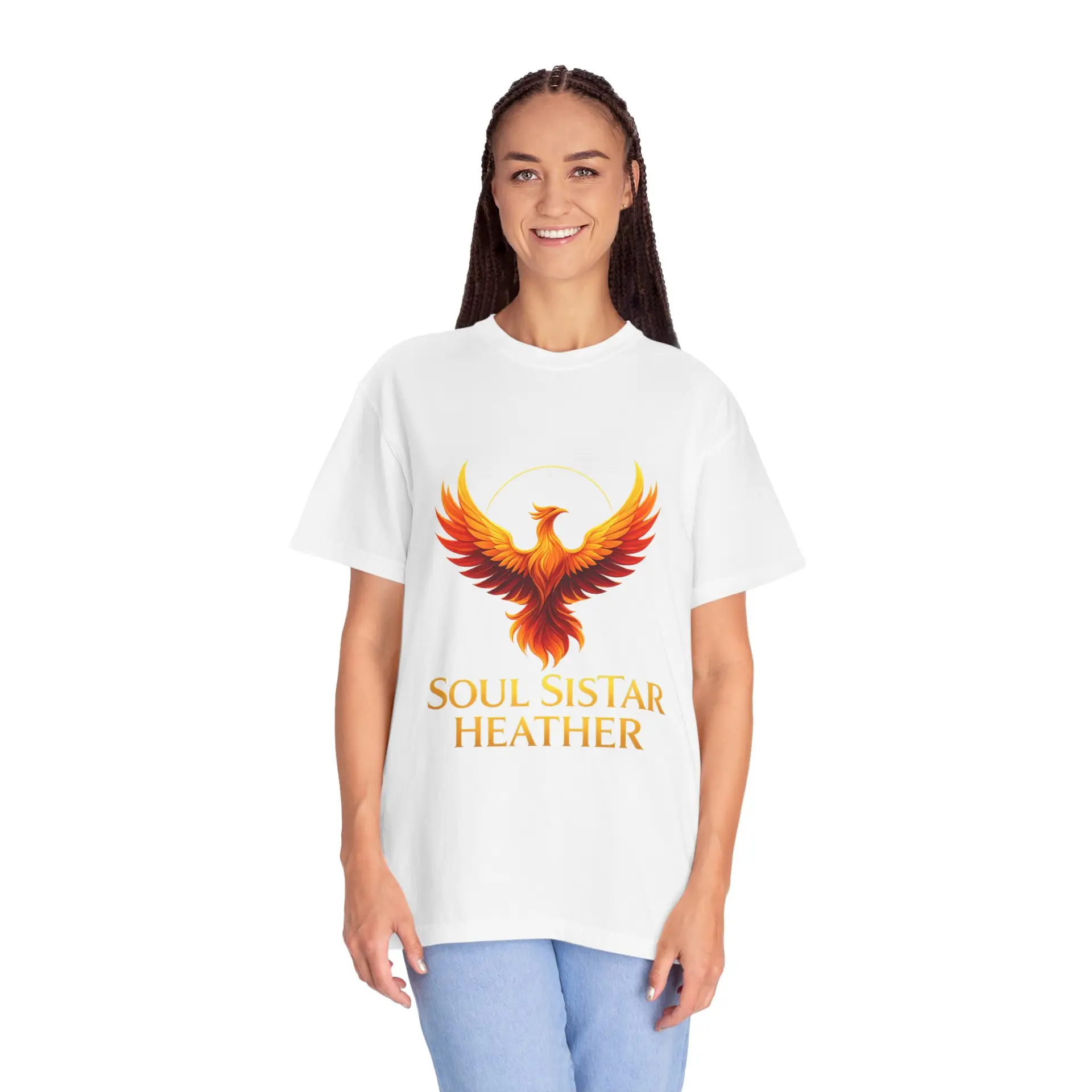 Phoenix illustration Soul Sistar Heather T-shirt | Flaming Bird Tee - Image 8