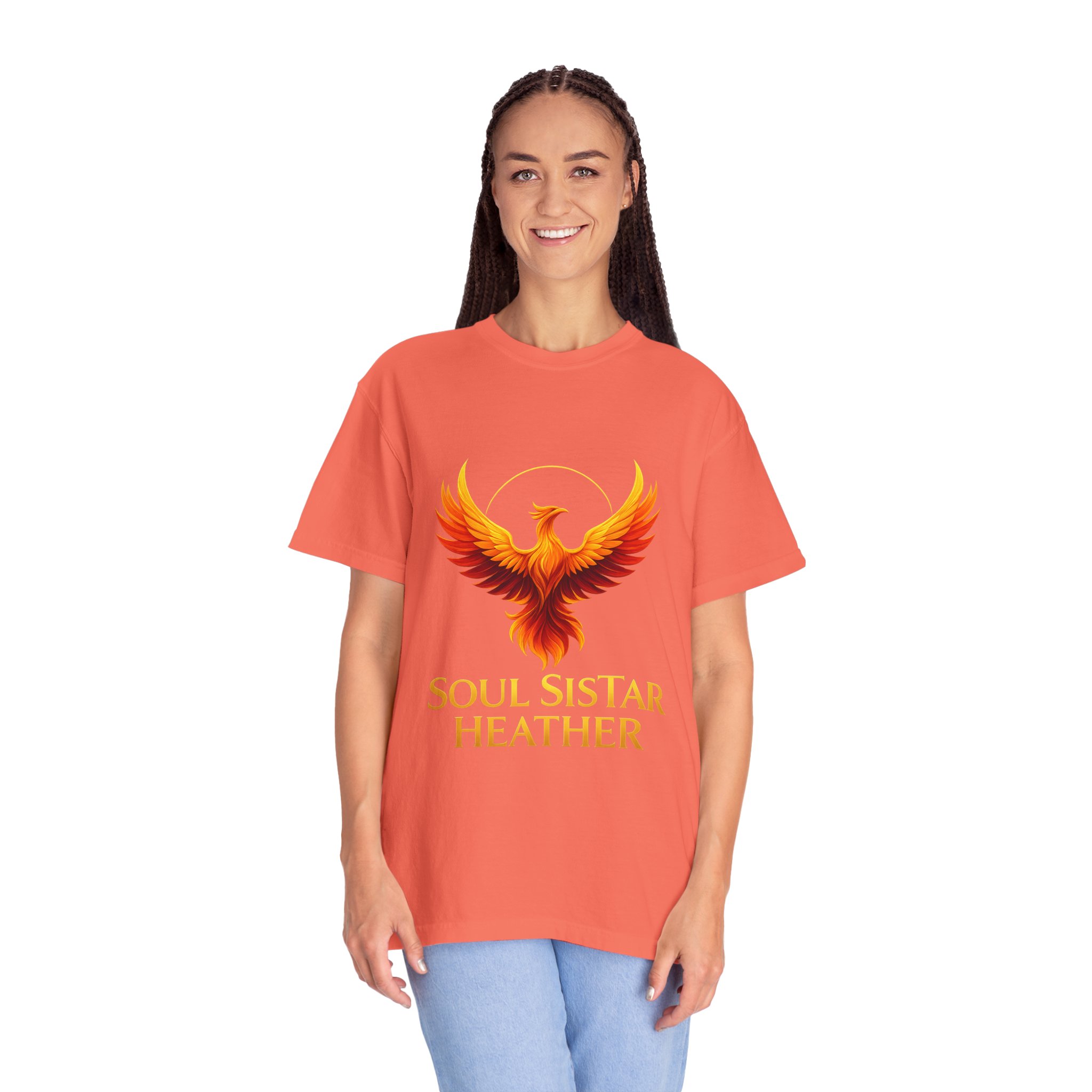 Phoenix illustration Soul Sistar Heather T-shirt | Flaming Bird Tee - Image 12