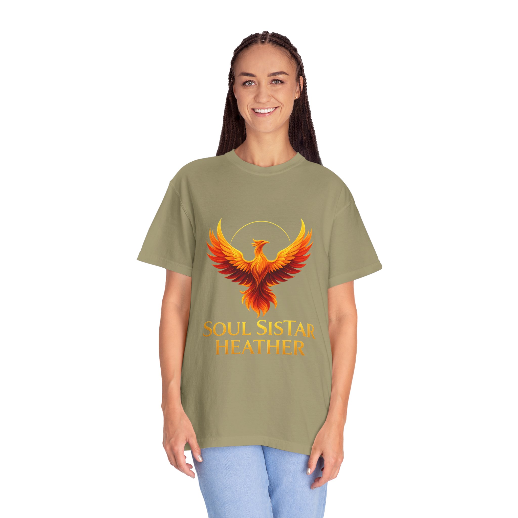 Phoenix illustration Soul Sistar Heather T-shirt | Flaming Bird Tee - Image 20