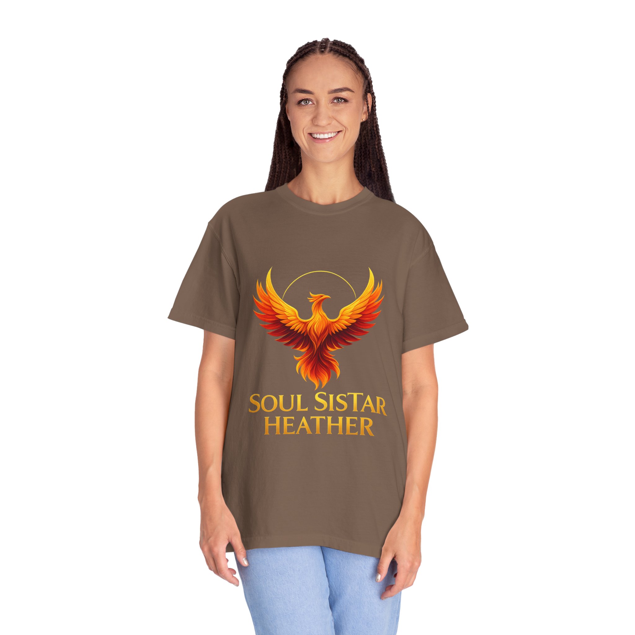 Phoenix illustration Soul Sistar Heather T-shirt | Flaming Bird Tee - Image 24