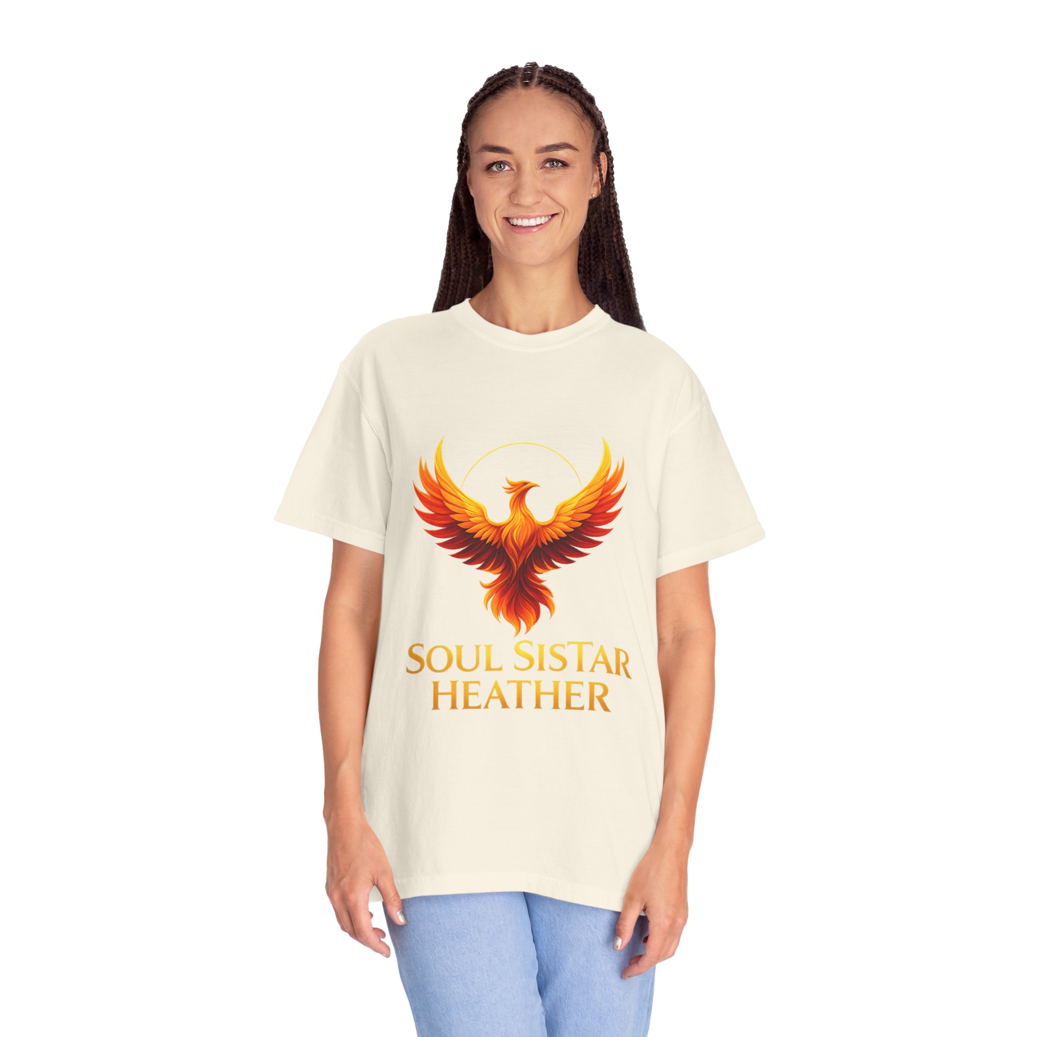 Phoenix illustration Soul Sistar Heather T-shirt | Flaming Bird Tee - Image 16