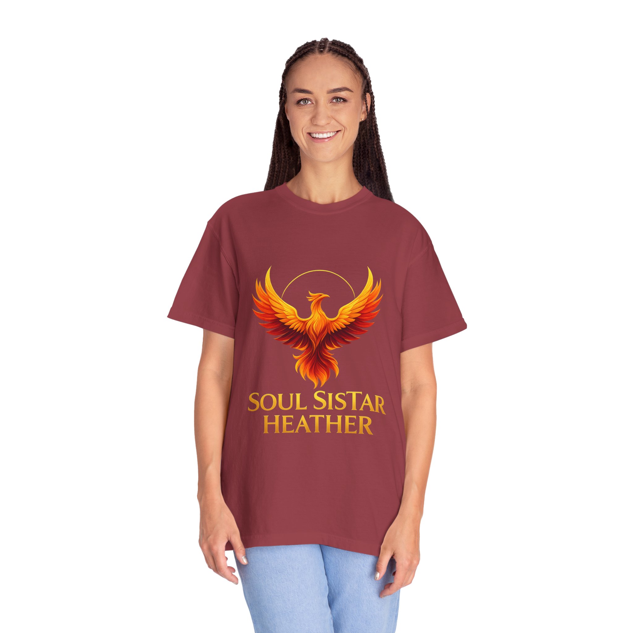 Phoenix illustration Soul Sistar Heather T-shirt | Flaming Bird Tee - Image 32